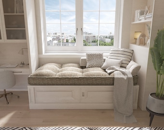 Custom Large Bench Cushion, Tufted BenchCushion, French Style Window Bench Cushion