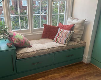 Custom Window Bench Cushion, French Style Bench Cushion, Linen Tufted Floor Cushion