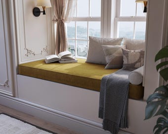 Custom Linen Bench Cushion, Window Seat Cushion, Washable Large Bench Cushion