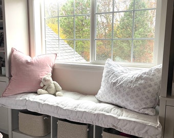 Window Bench Cushion Indoor, Floor Seating Cushion, Linen Cushion