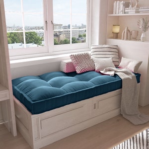 Custom Tufted Bench Cushiın Indoor, Comfortable Reading Nook Cushion, Washable Meditation Floor Cushion