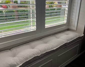 Custom Bench Cushion, Window Seat Cushio, Linen Tufted Bench Cushion