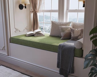 Linen Window Bench Cushion, Custom Bench Seat Cushion, Washable French Style Cushion
