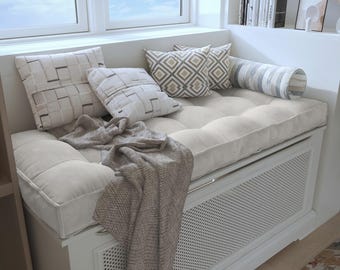 Custom Bench Cushion, Velvet Window Seat Cushion, Large Tufted Bench Cushion