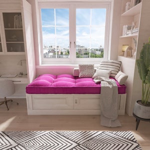 Custom French Style Bench Cushion, Elegant Tufted Floor Cushion, Washable Window Seat Cushion