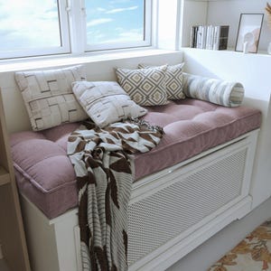 Custom Large Bench Cushion, Tufted Window Bench Cushion, Linen Reading Nook Cushion
