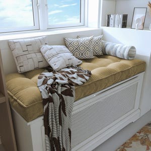 Custom Bench Cushion Indoor, Window Tufted Bench Cushion, French Style Reading Nook Cushion