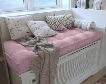 Custom Bay Window Bench Cushion, Large French style Bench Cushion, Washable Tufted Floor Cushion