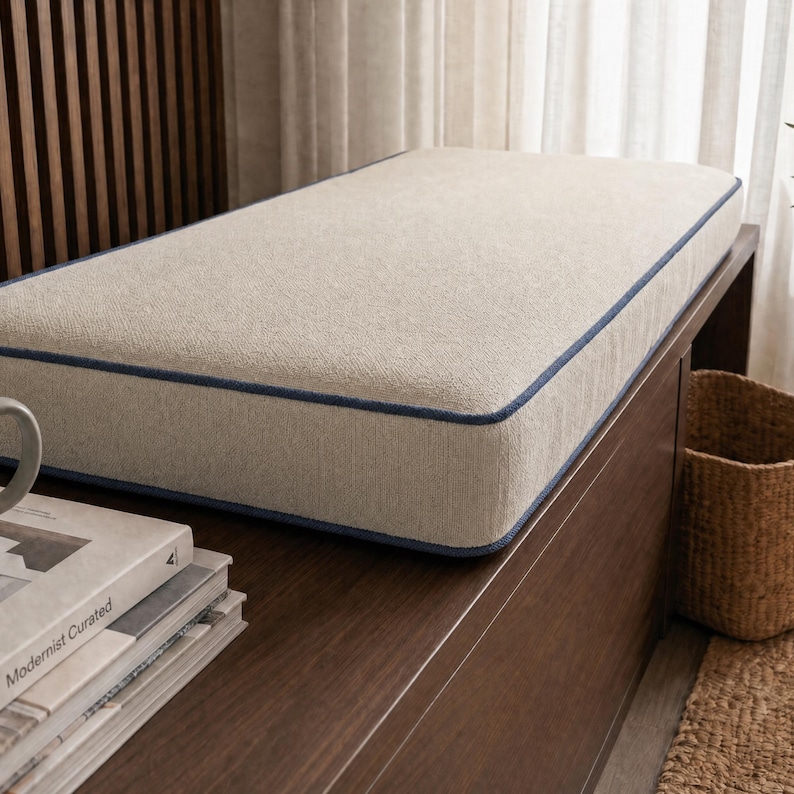 Indoor bench cushion for reading nook and bay window decor