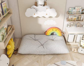 Custom Linen Bench Cushion, Large Kids Room Floor Cushion, Reading Nook Cushion