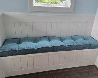 Custom Linen Bench Cushion, Large Reading Nook Cushion, Tufted Window Seat Cushion