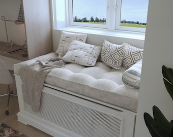 Window Seat Cushion, Custom Bench Cushion, Linen Tufted Bench Cushion