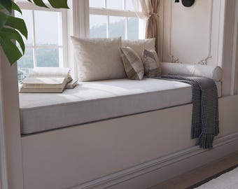 Custom Window Bench Cushion, Zippered Washable Cushion, Elegant Soft Linen Cushion