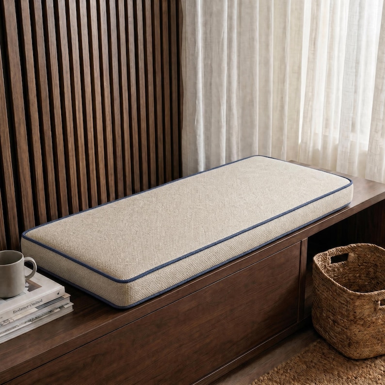 Foam bench cushion designed for cozy indoor seating spaces