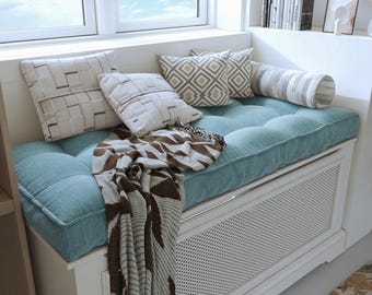 Custom Tufted Bench Cushion, Decorative Velvet Window Seat Cushion, Washable Large Floor Cushion