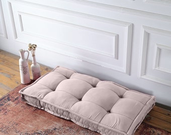 Custom Large Bench Cushion, Linen French Style Floor Cushion, Reading Nook Cushion