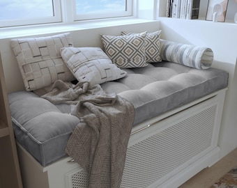 Custom Bench Seat Cushion, Linen Window Bench Cushion, Tufted Bench Cushion