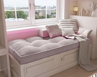 Custom Window Bench Cushion Indoor, Window Seat Cushion, Tufted Bench Cushion