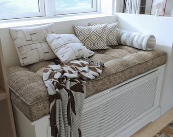French Style Bench Cushion, Large Velvet Tufted Cushion, Window Reading Nook Cushion