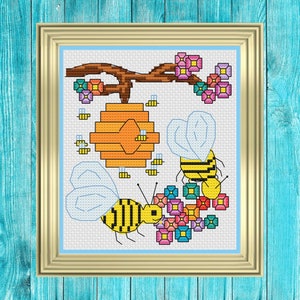 Bees and Flowers cross stitch pattern