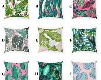 Tropical Leaves Decorative Pillow, Monstera Pillow, Palm Leaves Pillow, Colorful Tropical Pillow, Extravagant Decoration, Colorful, Modern