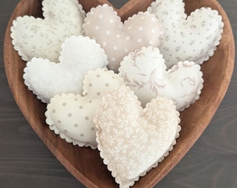 Set of 7 Neutral Fabric Heart Bowl Fillers – Cottagecore Spring Decor