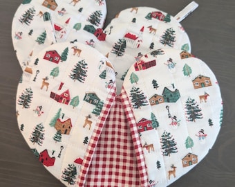 Quilted Sweetheart Oven Mitts: Winter Village, Winter Wonderland, Set Of 2