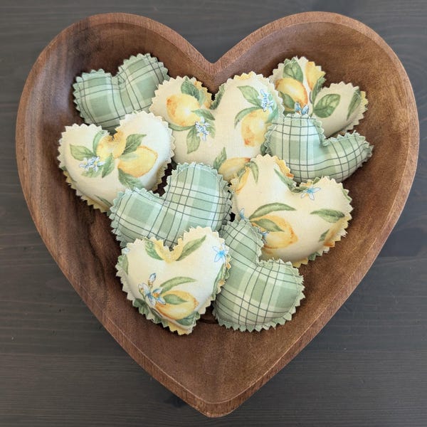 Lemon & Gingham Heart Bowl Fillers: Farmhouse Tiered Tray Decor, Set of 9