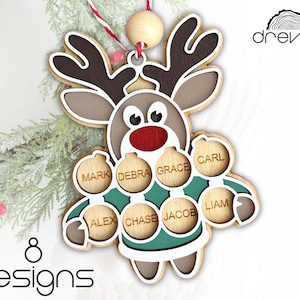ornamento di Natale con renna in formato SVG, ornamento di Natale in famiglia in formato SVG, ornamento con nome a strati in formato SVG, Natale personalizzato, renna a strati in formato SVG