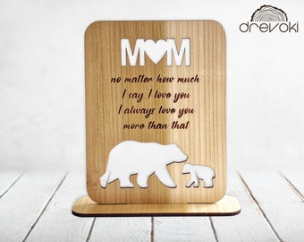 carta regalo mamma orso, festa della mamma in formato SVG, file tagliato al laser, festa della mamma laser in formato SVG, mamma in piedi in formato SVG, regalo per la mamma, file in formato SVG Glowforge