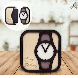 Uhr Geschenkkartenhalter Happy Birthday SVG, Laser geschnittene Datei, Geschenkkartenbox SVG, Vatertag Laser SVG, Vatertag Geschenkkartenhalter