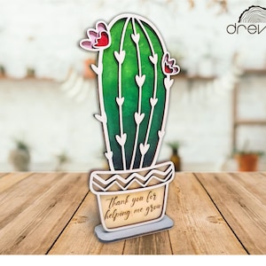 carte-cadeau maman cactus, fichier découpé au laser, jour des mères svg glowoforge, m'aider à grandir svg, svg cactus en couches