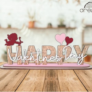 Happy Valentijnsdag op stand SVG, lasergesneden bestand, Valentijnsdag SVG, gelaagde decor SVG, lasergesneden Glowforge, San Valentino laser hart