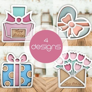 pacchetto porta carte regalo di 4 disegni, file di taglio laser, scatola di carte regalo in formato SVG, file in formato SVG Glowforge, file di taglio laser in formato SVG porta carte, buon compleanno