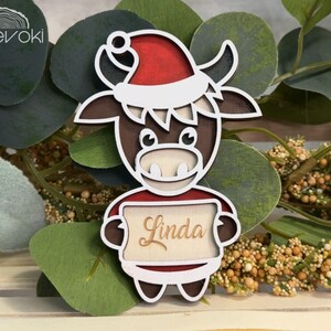 Fichier d'ornement de Noël vache des montagnes svg, fichier découpé au laser, ornement de ferme, nom ornement découpé au laser, vache des montagnes en couches, svg glowforge