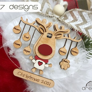 ornamento di Natale in formato SVG, file tagliato al laser, ornamento di Natale in famiglia in formato SVG, ornamento di Natale con renna in formato SVG, personalizza l'ornamento in formato SVG