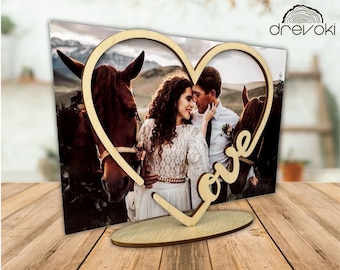 photo frame love svg, valentines day laser cut file, heart photo frame svg, anniversary photo gift, svg file glowforge, heart shape laser