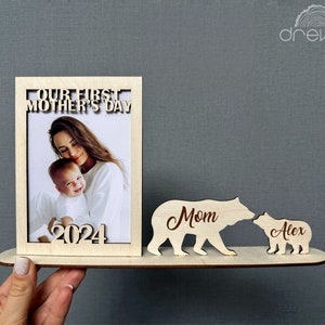 first mothers day photo frame laser cut files, svg file glowforge, mothers day photo gift, svg file glowforge, mama bear photo frame svg