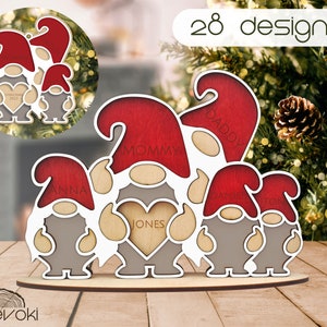 ornamento di Natale della famiglia gnomo in formato SVG, file tagliato al laser, ornamento gnomo in formato SVG, file tagliato al laser, laser ornamento con nome personalizzato,