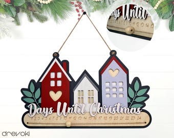 Christmas Countdown SVG, Days Until Christmas Countdown Calendar SVG, Countdown to Christmas File, Laser Cut File, winter village svg