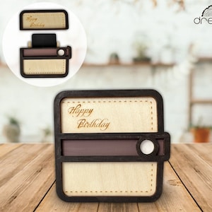 Cartera con portatarjetas de regalo, Feliz cumpleaños, Portatarjetas de regalo regalo para papá svg, Archivo de corte láser, Láser del Día del Padre, Portatarjetas de regalo del Día del Padre