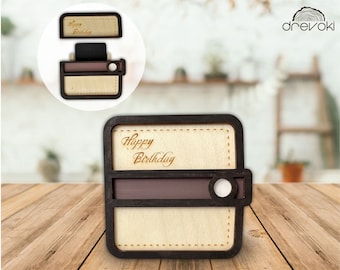 Cartera con portatarjetas de regalo, Feliz cumpleaños, Portatarjetas de regalo regalo para papá svg, Archivo de corte láser, Láser del Día del Padre, Portatarjetas de regalo del Día del Padre
