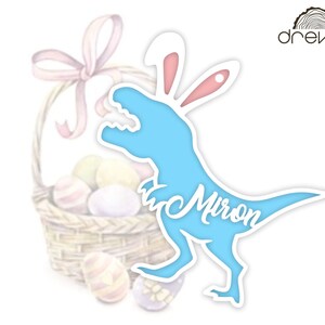 cestino di Pasqua tag dinosauro in formato SVG, file tagliato al laser, dinosauro con orecchie da coniglio in formato SVG, dinosauro a strati in formato SVG, dinobunny trex in formato SVG, file in formato SVG Glowforge