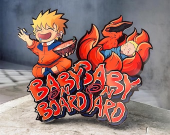Guardian Baby on Board Car Sticker Decal, Demon Fox Ramen Anime Manga Characters Ninja Nine Tails Cartoon Window Bumper Laptop Sticker