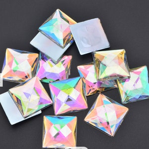 50 pcs 20mm square Shaped Flatback Rhinestones Acrylic Plastic Glue on Cosplay Costumes Gems Scrapbooking Jewels Large Big Bling Clear AB