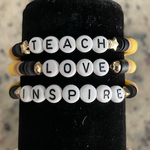 Teacher Bracelet, teach bracelet, pencil bracelet, clay bead bracelet