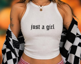 Just A Girl Racer Tank Top 90s Y2K Indie Crop Soft Grunge Style
