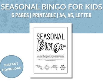 Tarjetas de bingo del desafío de lectura estacional imprimibles para niños