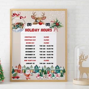 Bord met openingstijden voor feestdagen: afdrukbare mobiele sjabloon (digitale download)