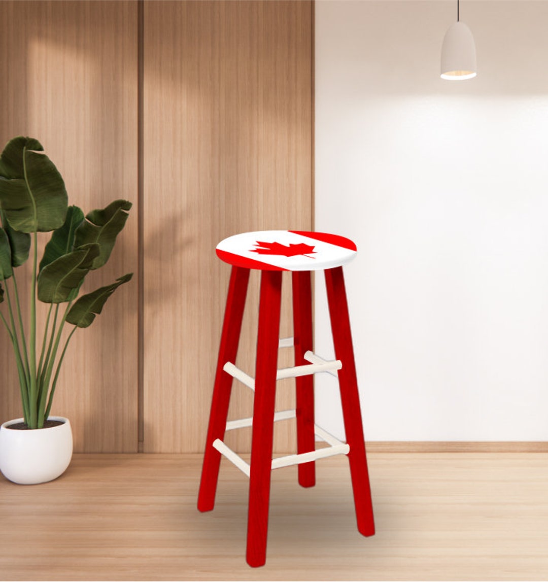 CANADA Natural Wood Backless Bar Stool Fully Assembled Etsy